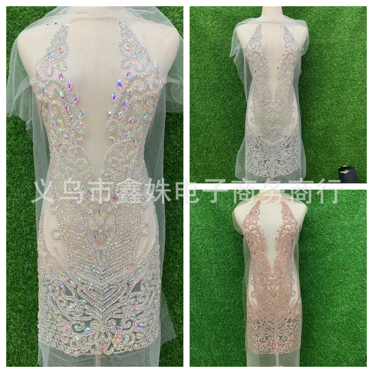 钩针款手工款钉珠婚纱礼服V领网纱贴花服装辅料详情1