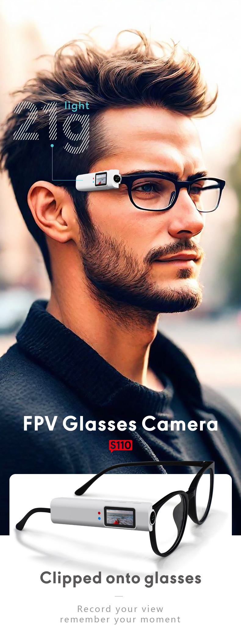 The new glasses action camera 1080P with WIFI view, video, DV, cycling and travel recorder S110 pic 1