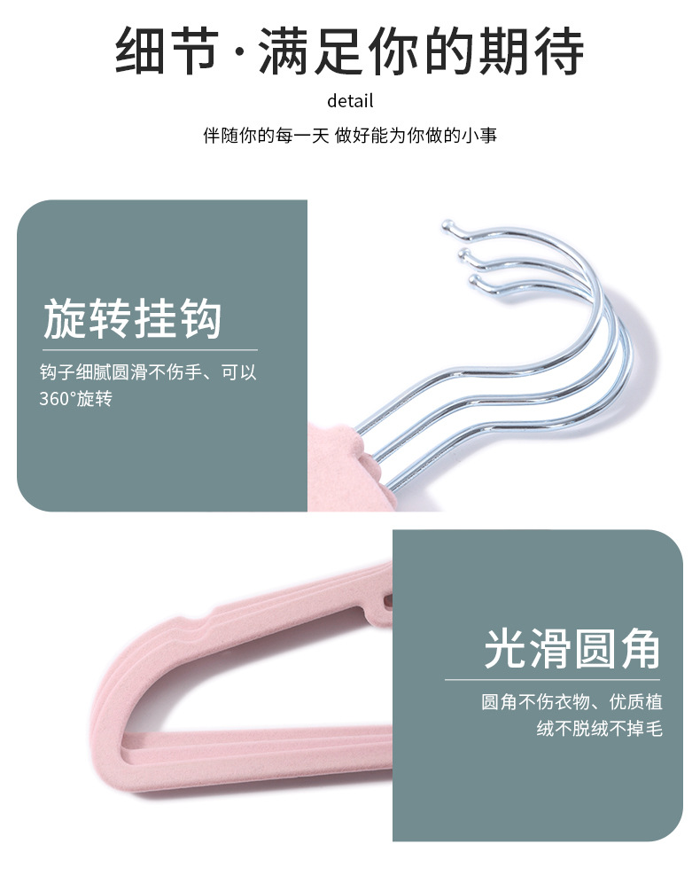 家用植绒衣架干湿两用晾晒衣架加厚防滑无痕衣挂家用收纳衣服挂衣详情10
