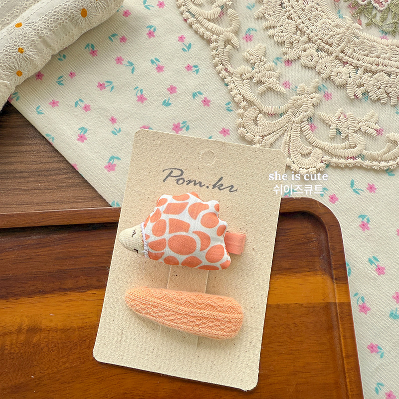 新款韩版布艺蝴蝶结发夹橘色鸡蛋花格纹少女百搭甜美侧边夹刘海夹详情9