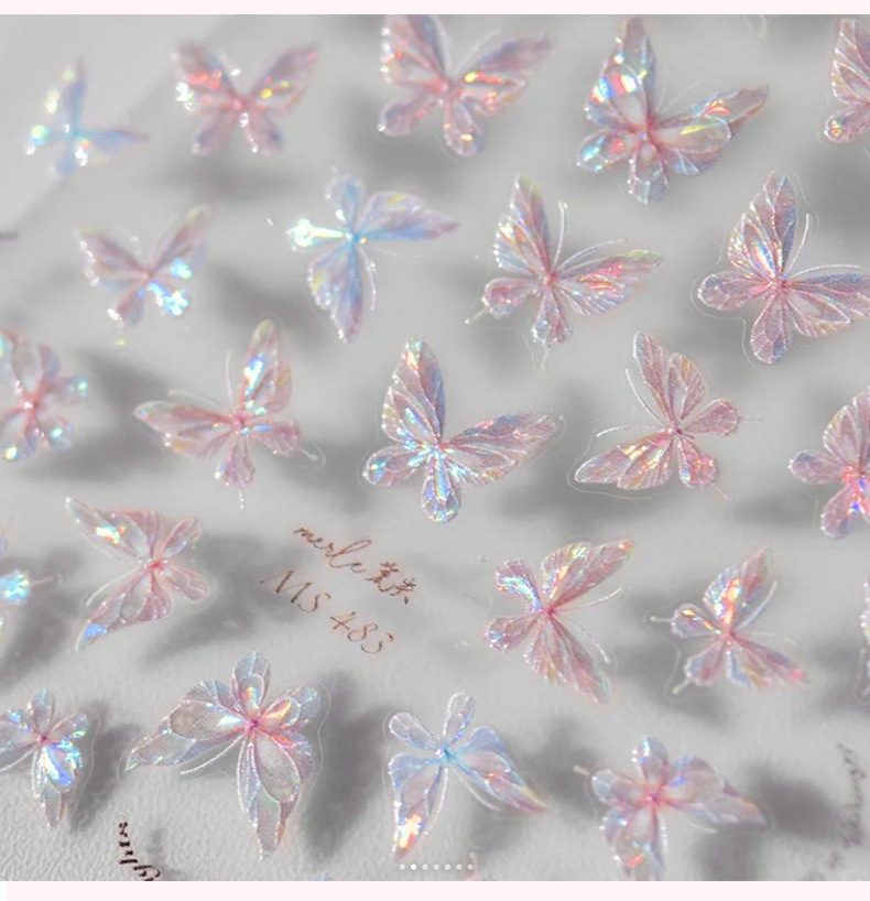 Shell polarized butterfly nail stickers, a popular embossed sticker with adhesive backing, a best-selling three-dimensional butterfly wearable nail sticker pic 3