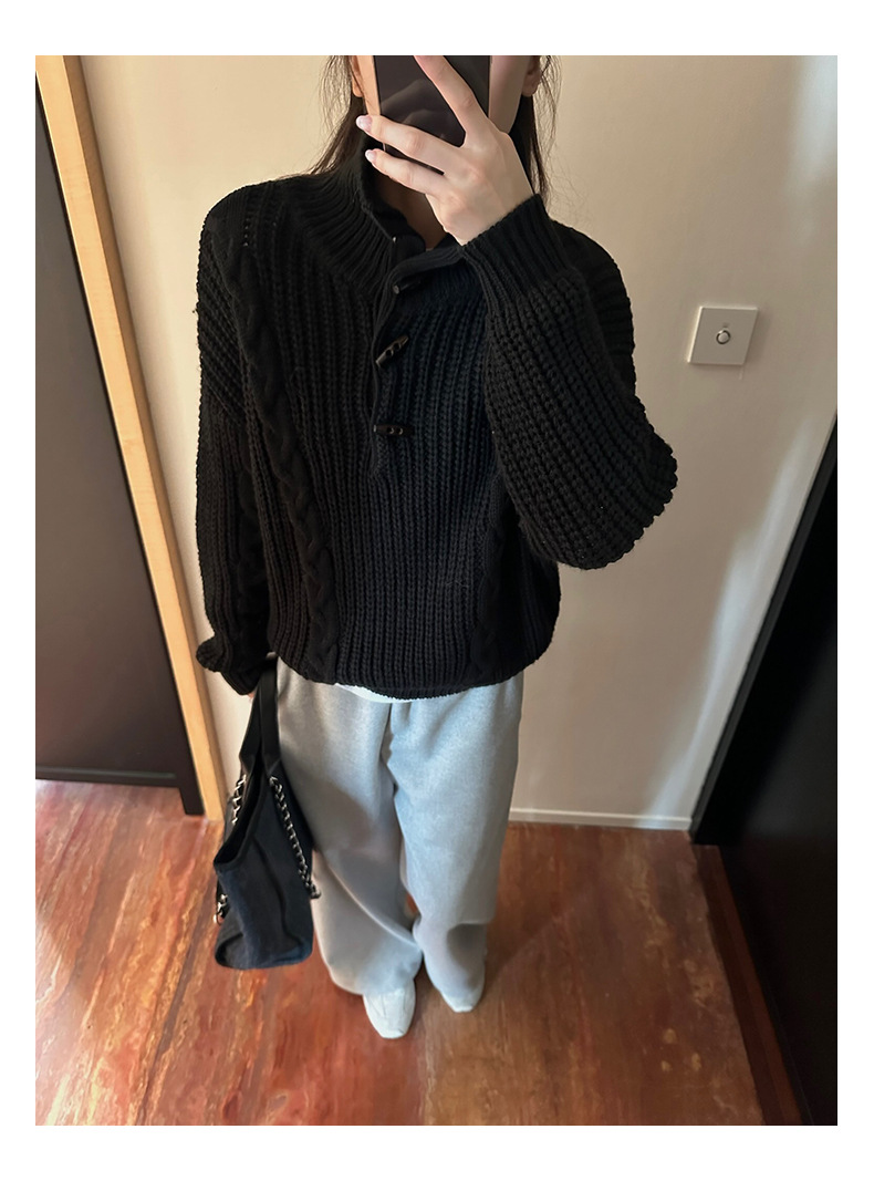 Winter new style horn buttoned lapel wool sweater, gentle and loose knitted sweater, sweater, sweater, sweater, sweater pic 11