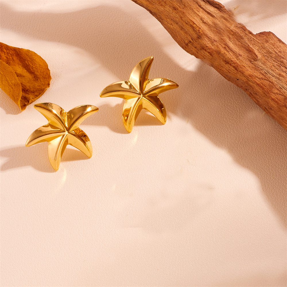 钛钢空心海星耳环蛇链颈链 海星不锈钢18PVD电镀不掉色耳环项链首饰套装女详情2