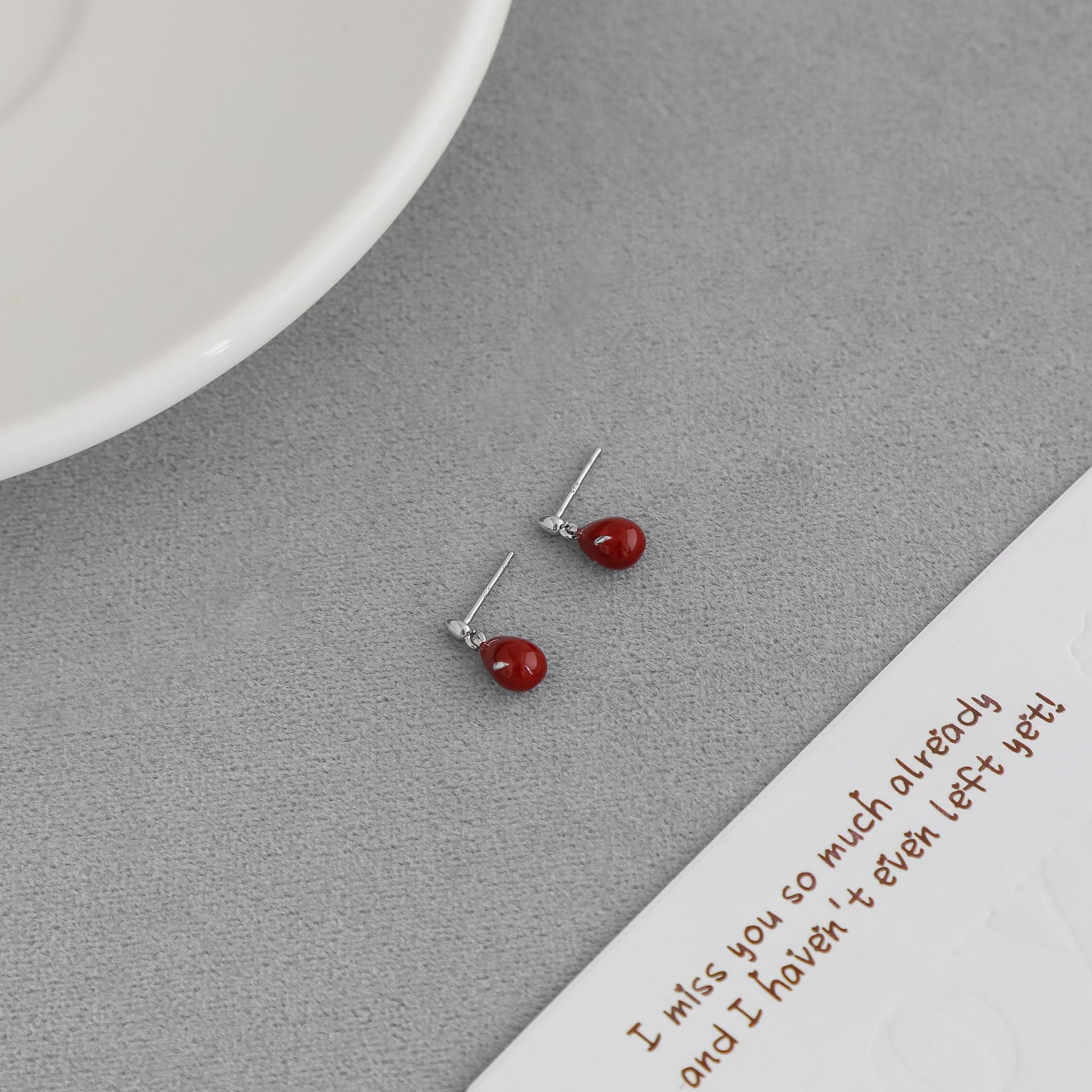 HAN*家遗憾系列水滴耳钉夏季小众简约气质多色小泪滴珐琅涂釉耳钉详情6