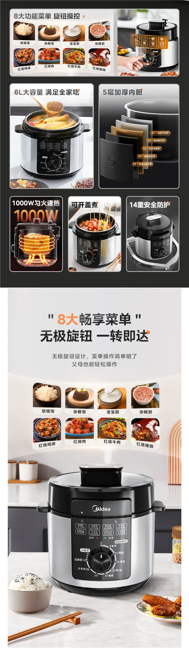 美的电压力锅6升大容量电高压锅家用多功能5升新款电饭煲家用详情3