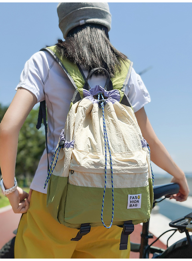 新款束口抽绳双肩包大容量休闲包户外运动登山包超轻量旅行背包详情12