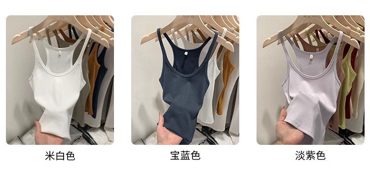 一件代发甜辣U领红色吊带女春夏修身螺纹内搭上衣美式细肩带背心详情5