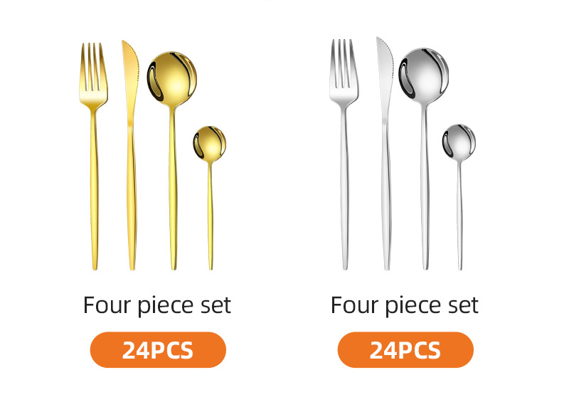 Cross-border Amazon stainless Steel 24-piece tableware set, Portuguese knife, fork and spoon Western tableware gift box set pic 5