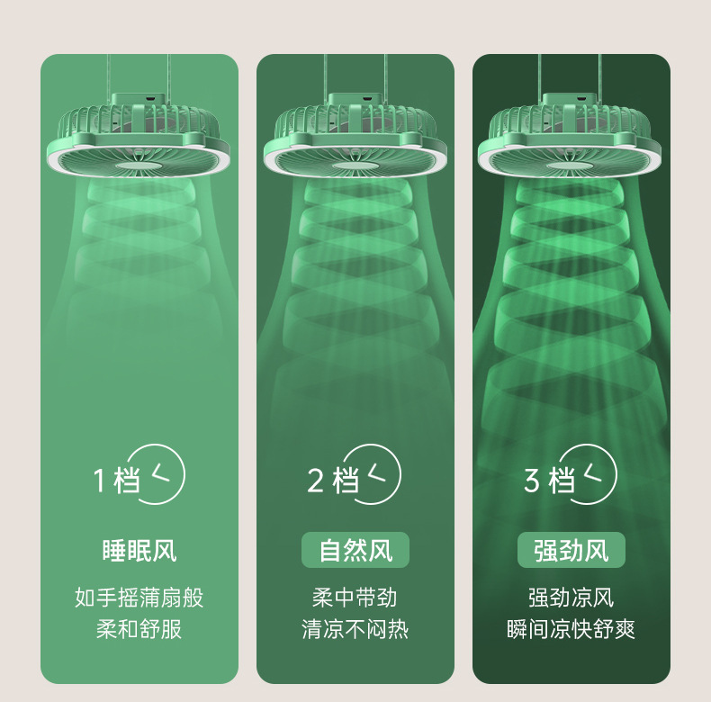 Desktop lamp lighting fan, home USB rechargeable wall-mounted electric fan, outdoor portable and suspended circulating fan pic 11