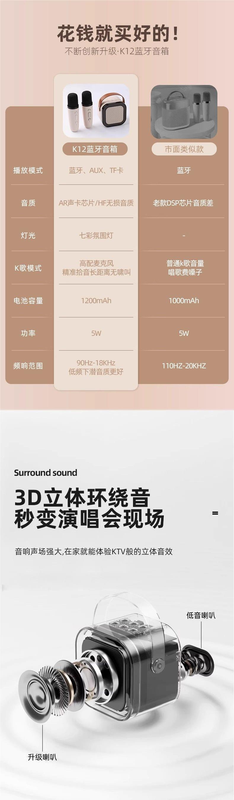 K12蓝牙音响迷你便携K歌麦无线蓝牙一体机卡拉OK唱歌点歌家庭KTV详情2