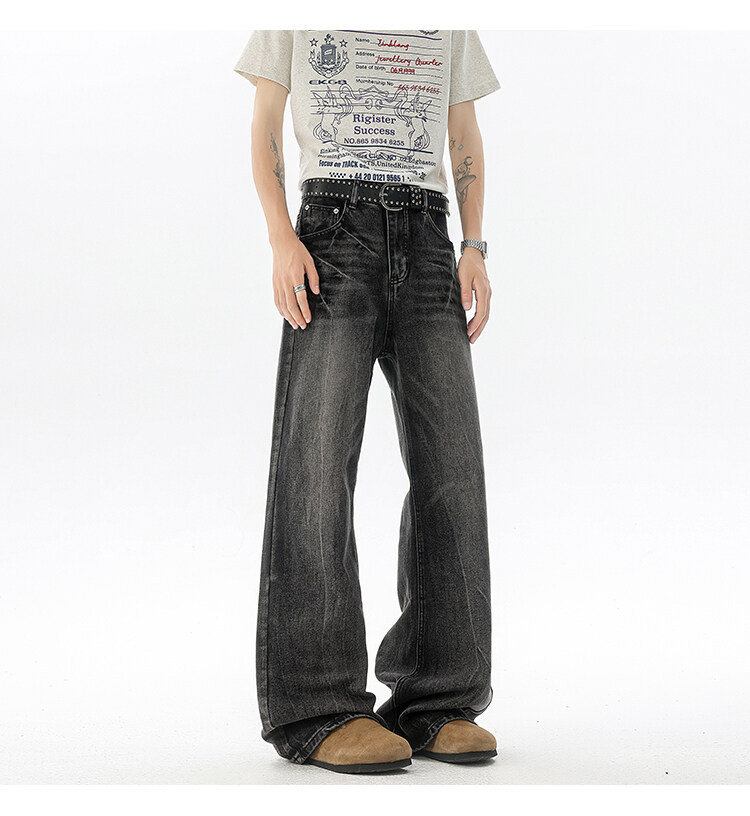 190高个子加长牛仔裤cleanfit闪电裂纹男款潮牌设计感直筒微喇裤详情19