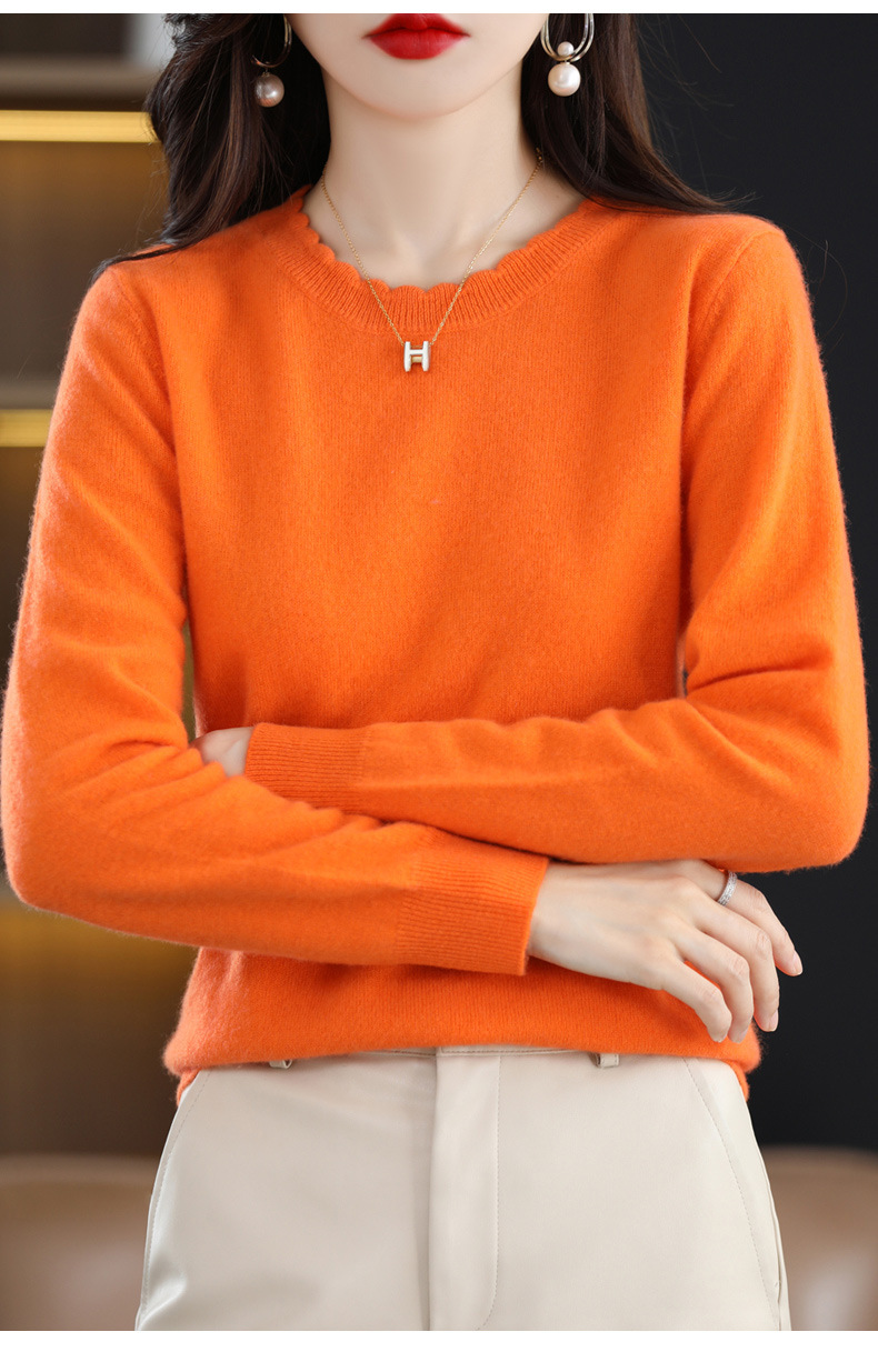 2024年秋冬毛衣软糯休闲花边圆领打底衫女新款毛衣长袖针织衫宽松详情21