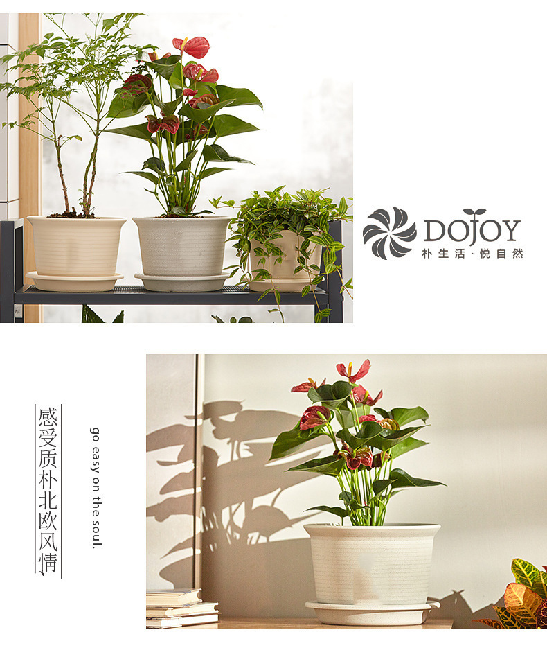 日式简约塑料花盆 圆形加厚花盆阳台绿植多肉塑料仿陶瓷园艺花盆详情9