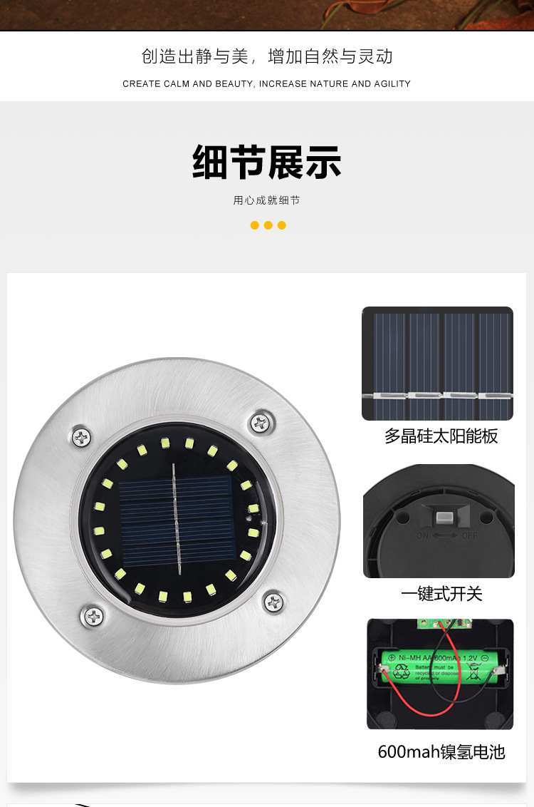 Solar-powered ground lamp with 8LED stainless steel, new outdoor plug-in grass lamp, courtyard garden rainproof villa ground lamp pic 13