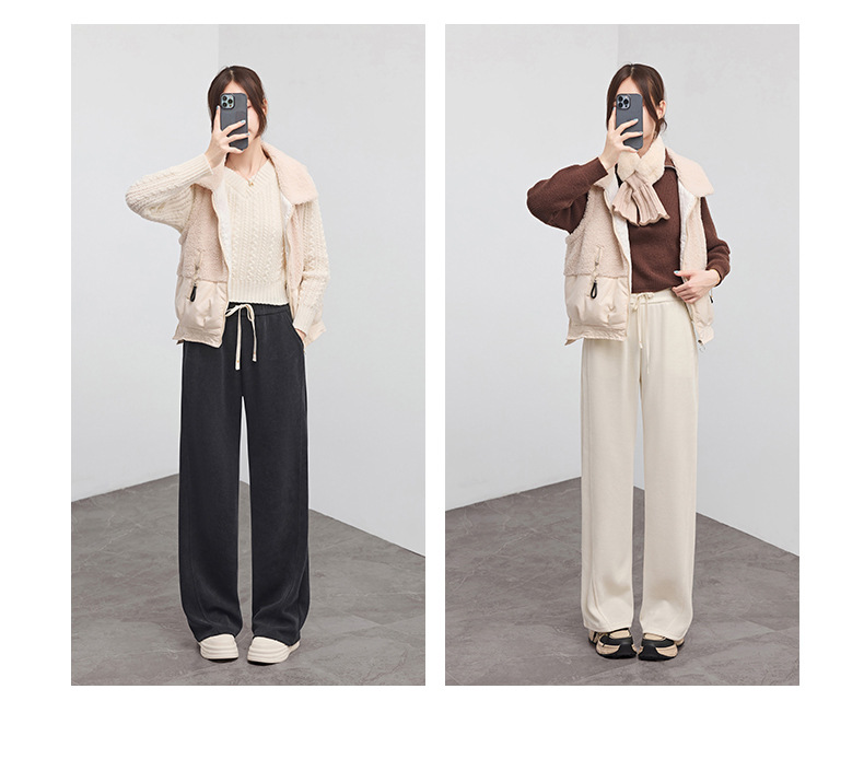 欧棉绒窄版阔腿裤女秋冬2025新款休闲高腰显宽松瘦垂感款式直筒裤详情22