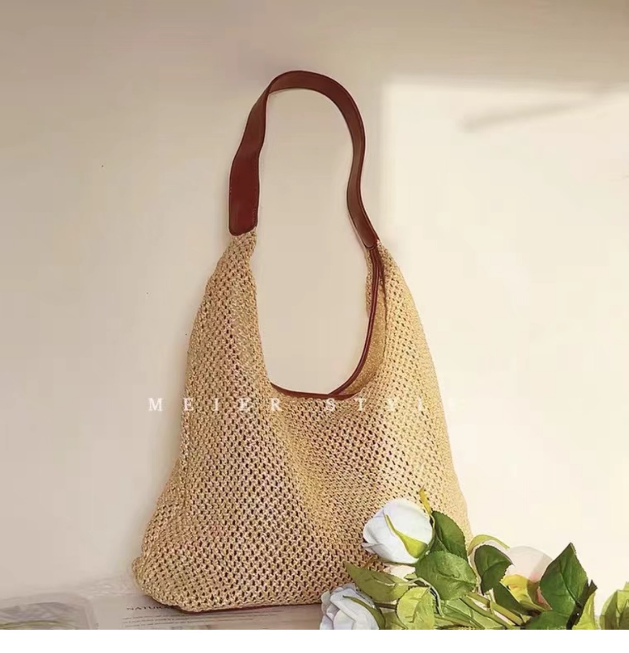 复古编织托特包草编包2024新款大容量腋下包单肩包度假风沙滩包女详情4