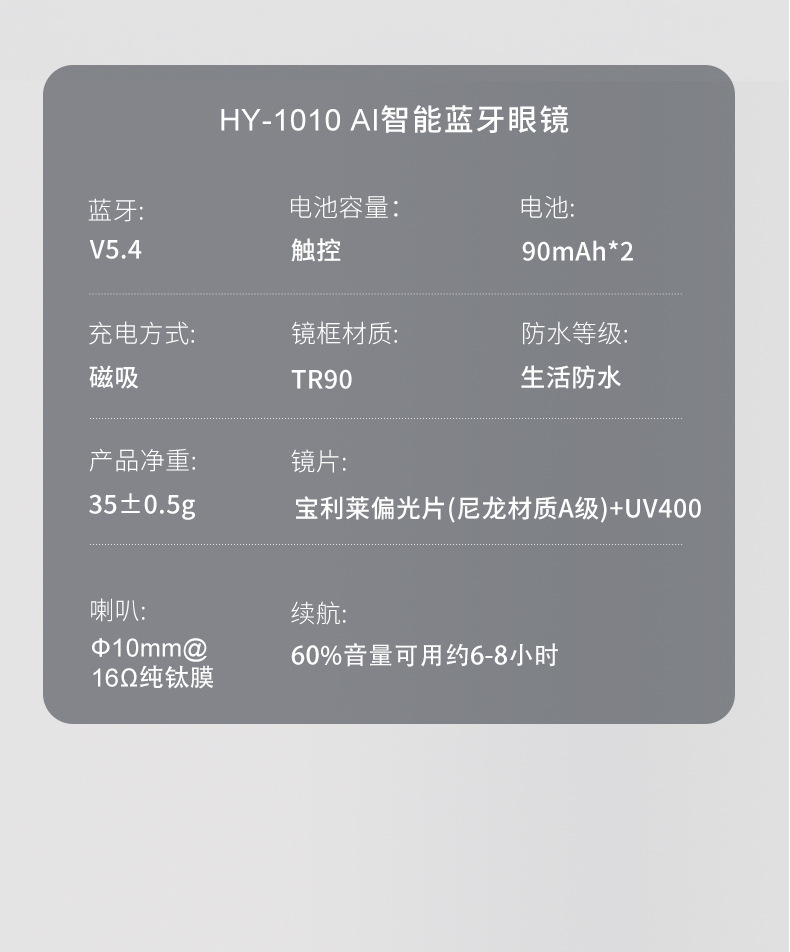 HY-1010跨境新款时尚百搭智能蓝牙翻译太阳镜旅游开车户外用耳机详情19
