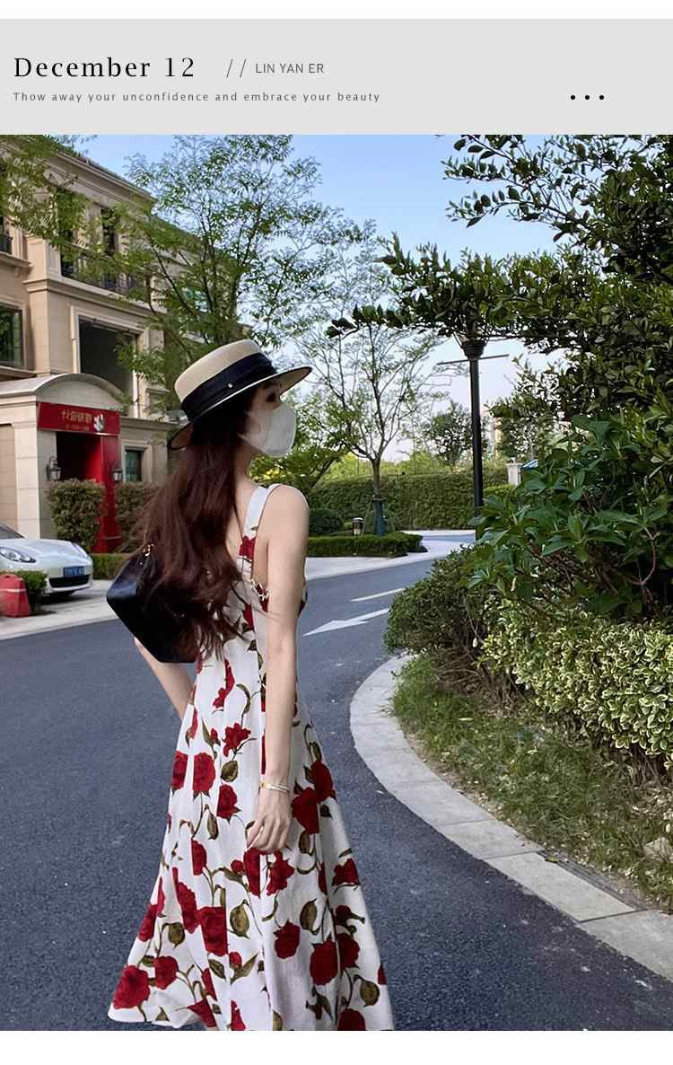 碎花吊带连衣裙女夏2024新款感茶歇法式雪纺海边度假气质长裙详情1