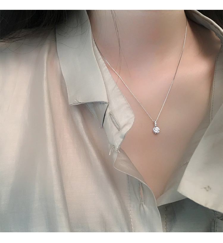 单钻项链925纯银一颗钻项链女百搭高级感满钻锁骨链锆石项链饰品详情7