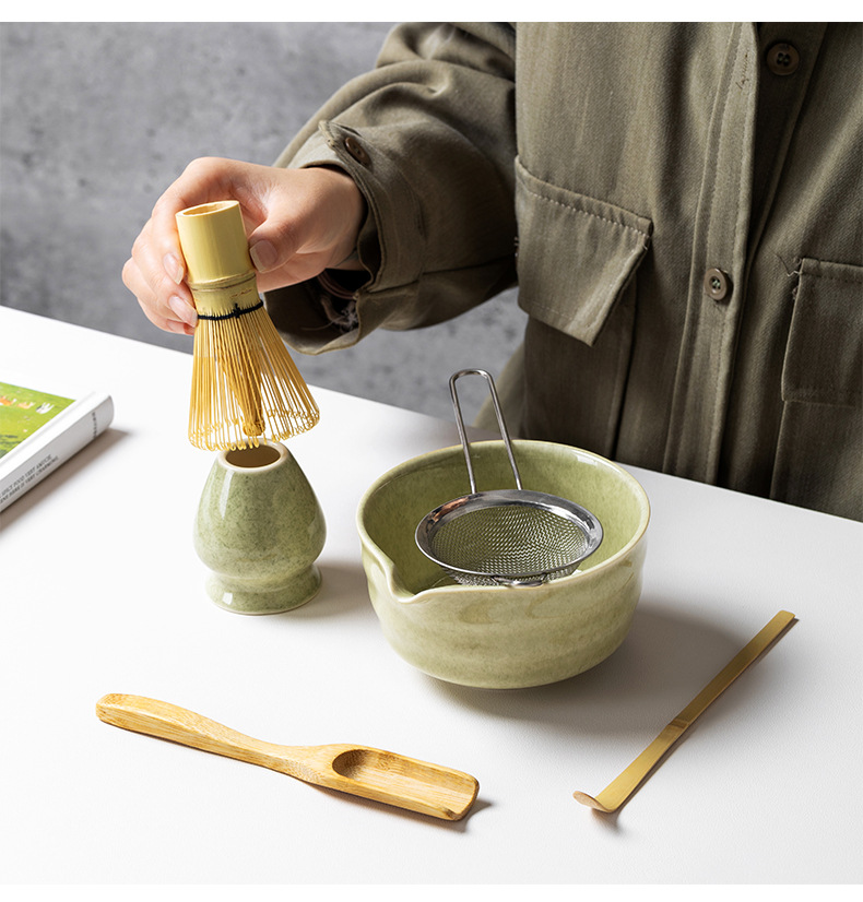 抹茶茶具套装抹茶色四件套六件套亚马逊爆款日式茶筅百本立抹茶碗详情5