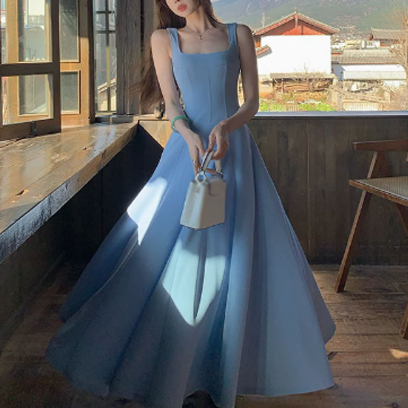 【 Jingluo Female Lead 】 French gentle and elegant halter dress for women in spring, square-neck sleeveless waist-cinching and slimming long dress pic 8