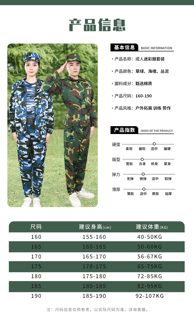 军训服套装大学生户外训练男女通用彩服作训服耐磨损工厂劳保服详情7