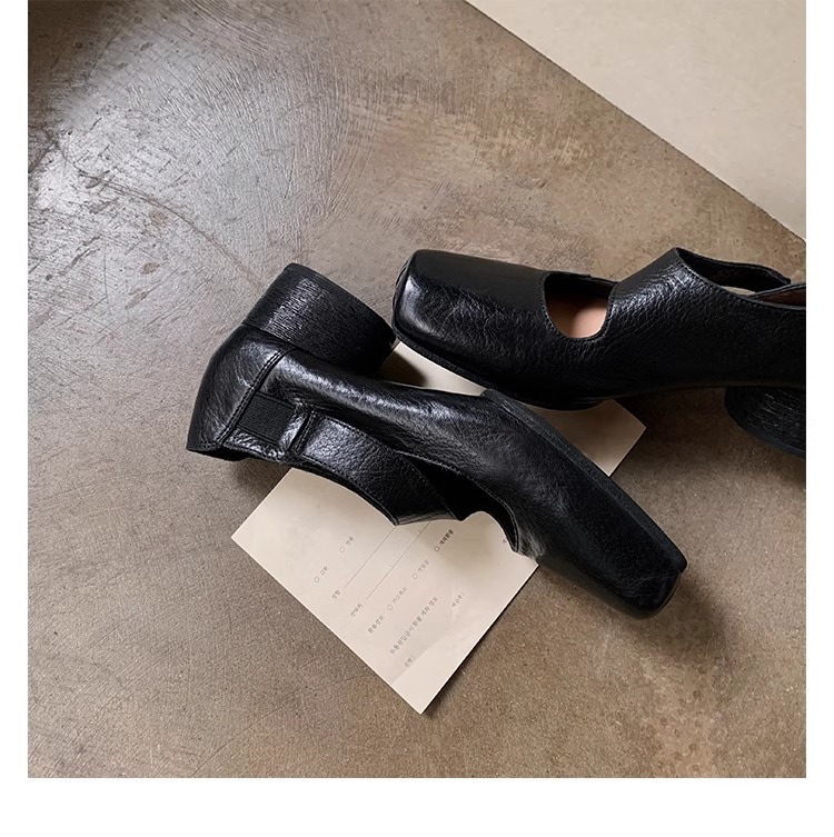 软羊皮~法式方头粗跟玛丽珍鞋女秋复古猪鼻子芭蕾鞋女小皮鞋单鞋详情38