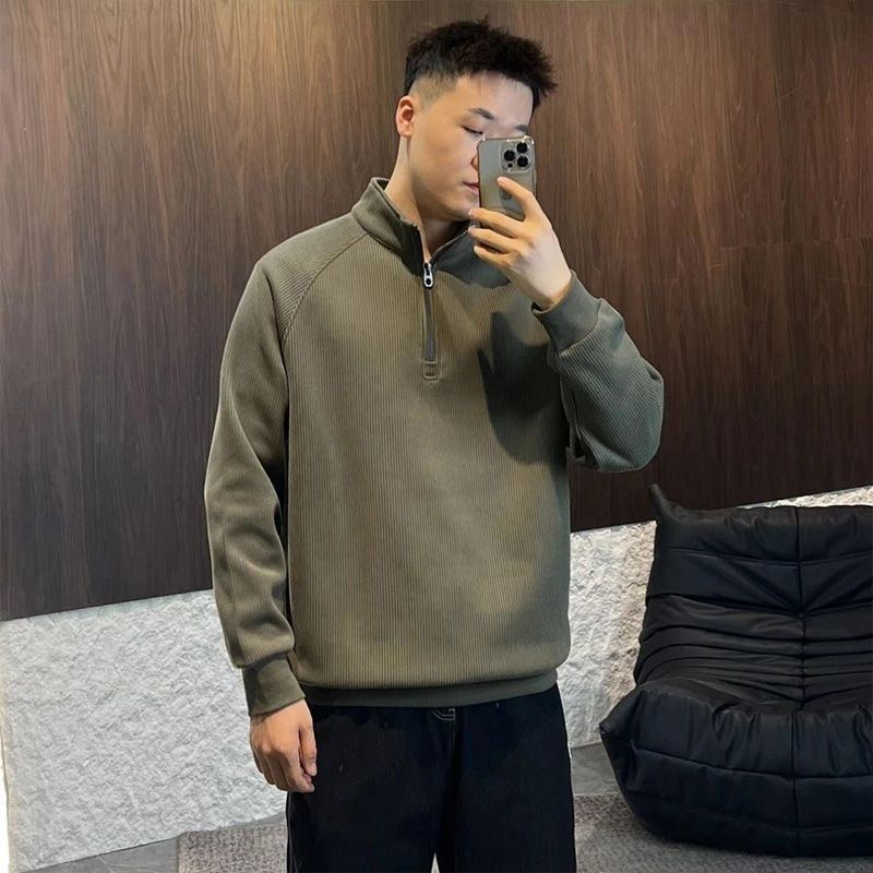 时尚潮流秋装重磅男士半高领卫衣刺绣半拉链宽松外套百搭打底上衣详情4