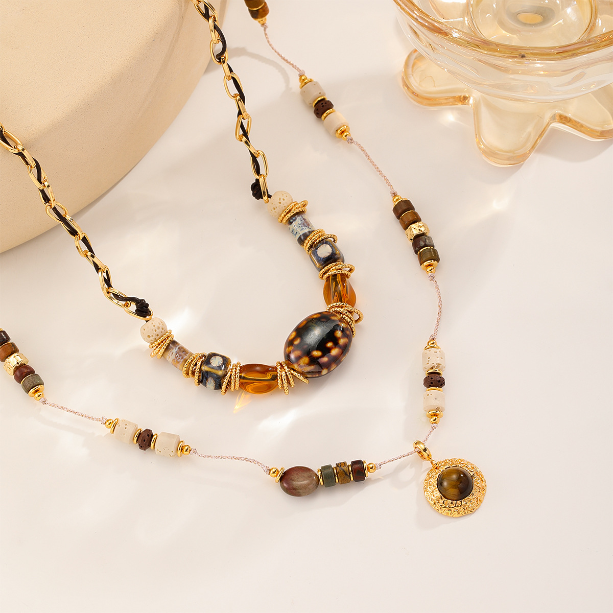 Nasha Cross-border best-selling high-end Maillard amber beaded long necklace accessory for women, natural stone necklace for women pic 7