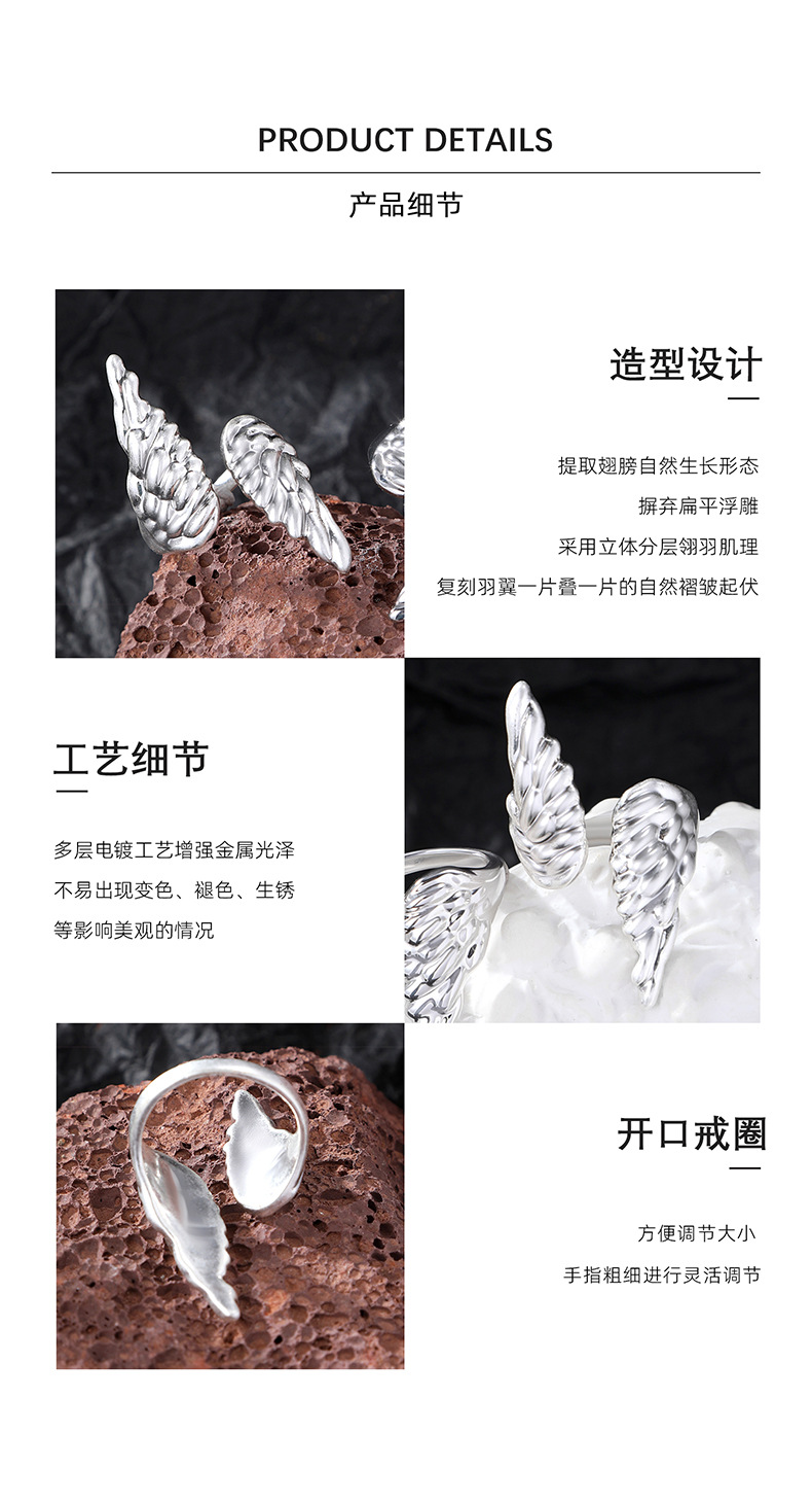 双翼之翅戒指女款时尚百搭轻奢气质小众设计感食指戒简约独特指环 pic 5