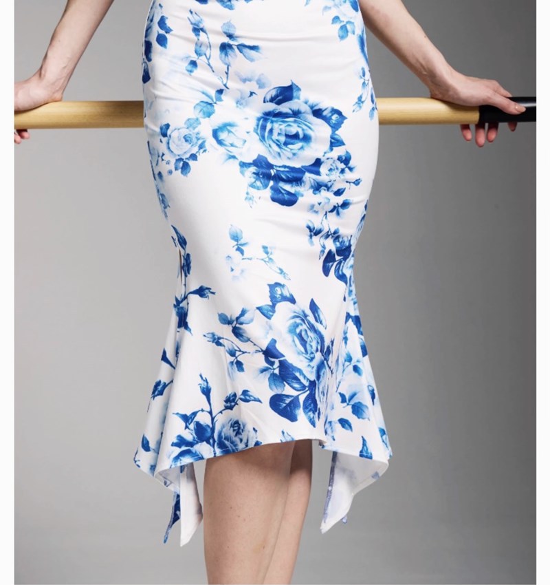 New Chinese-style slimming off-the-shoulder printed dress, blue and white porcelain body-hugging fishtail dress, sexy slit dance dress for socialite pic 10