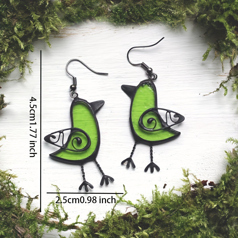 跨境热卖独特的绿鸟吊式耳环可爱女式耳环设计黑色珠宝批发代发详情6