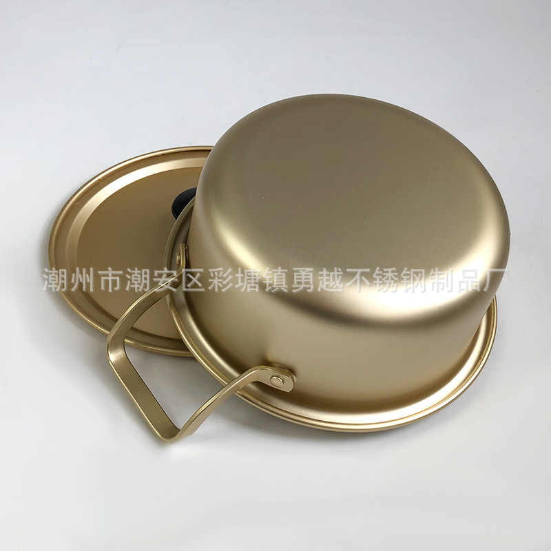 跨境韩式黄铝泡面锅家用迷你小煮锅酒店餐厅拉面锅双耳带盖汤锅详情20