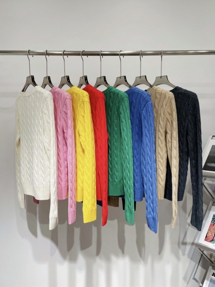High-quality 100% wool RL classic style small horse logo embroidered twist knitted slim wool sweater for women pic 9