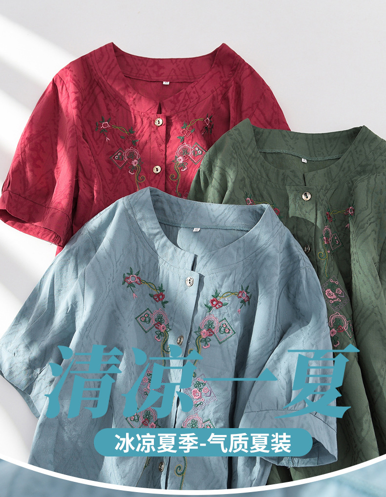 奶奶夏装短袖棉麻套装中老年人女装开衫唐装老人太太衣服妈妈衬衫详情1
