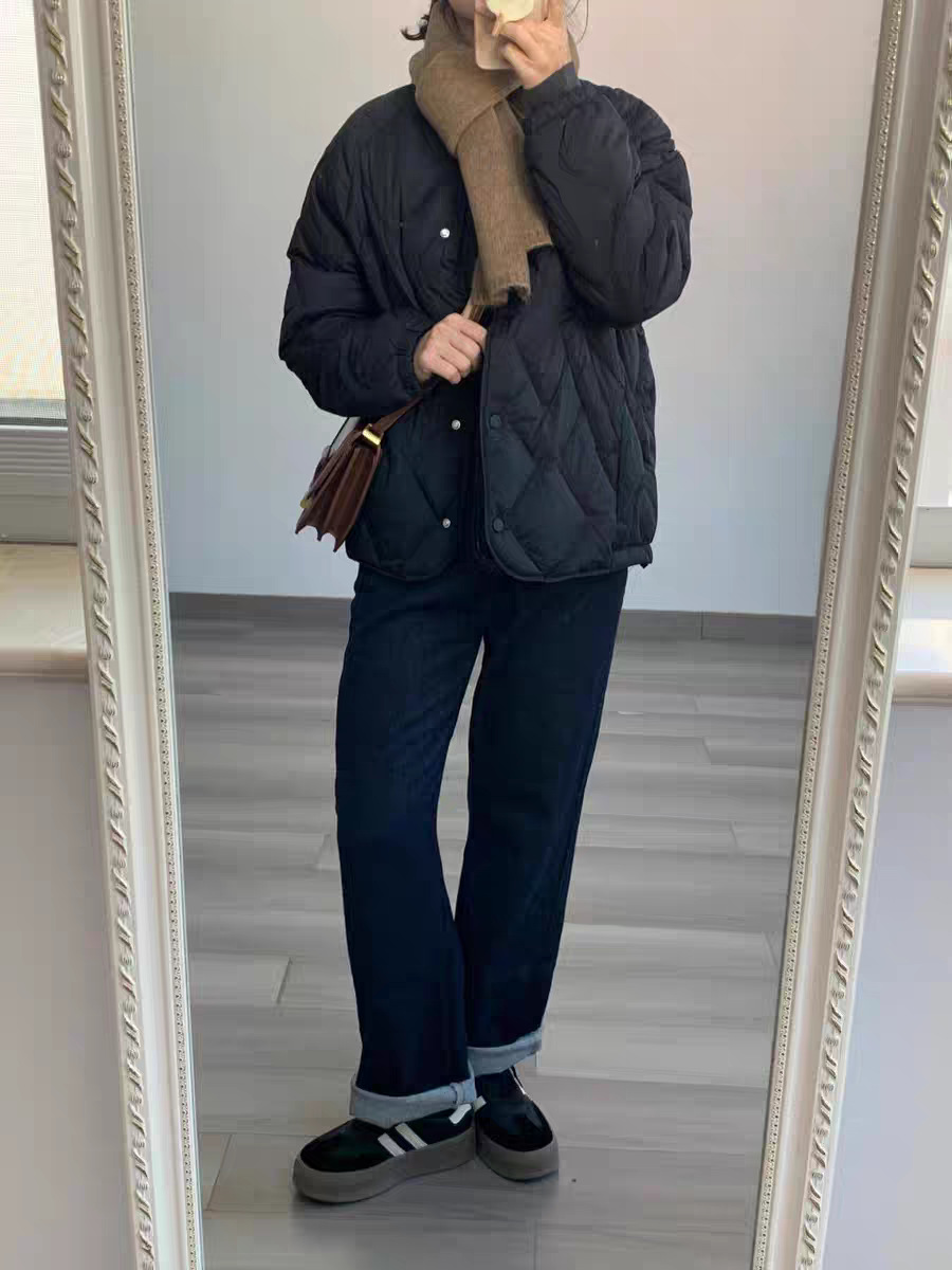 2025秋冬短款菱格圆无领轻薄羽绒服女士内胆白色鸭绒时尚休闲外套详情32