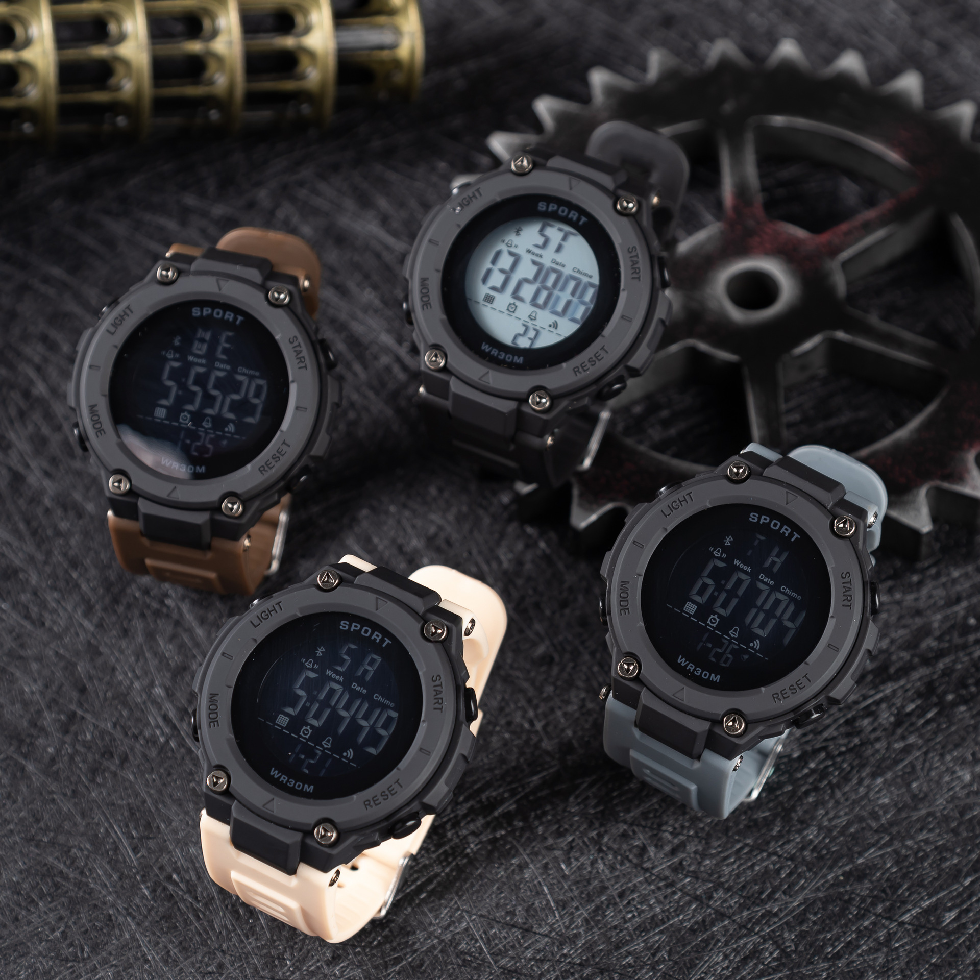 新款数显男士深度防水手表多功能夜光户外休闲学生圆形电子表详情2