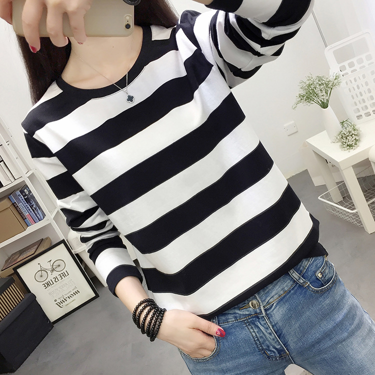 秋装胖mm加肥加大码宽松纯棉长袖t恤女装中年妈妈打底衫条纹上衣详情17
