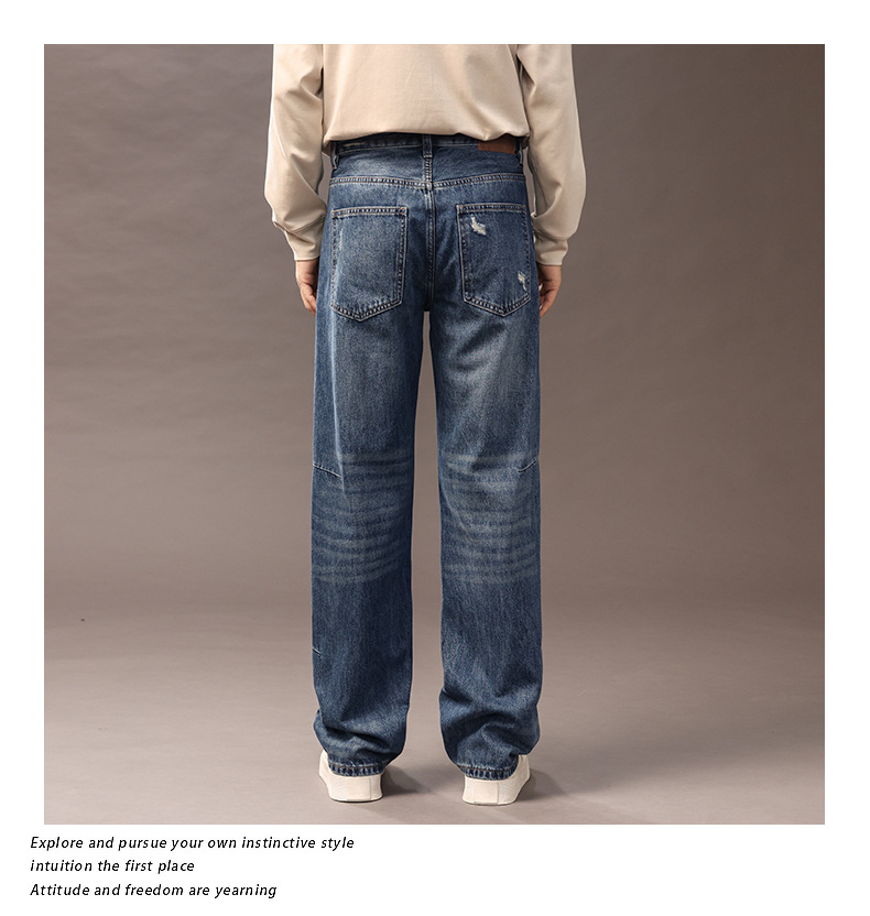 街潮痞帅设计感结构直筒牛仔裤男2025年秋冬季时尚潮流做旧长裤子详情2