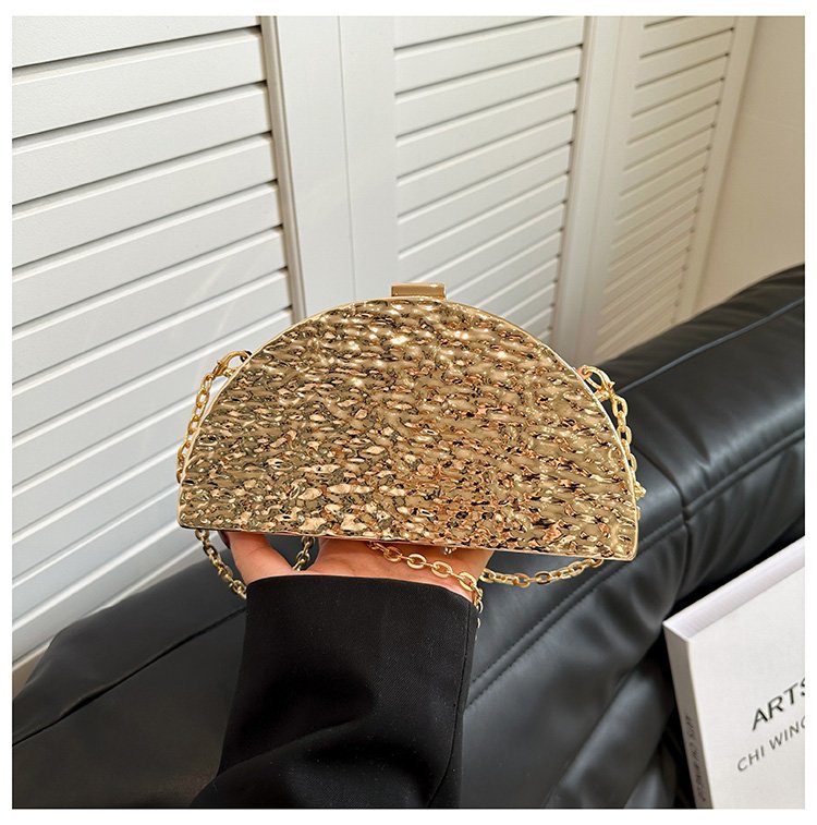 晚宴包金属2024夏季新款盒子女包链条单肩斜挎包褶皱跨镜女手机包详情63