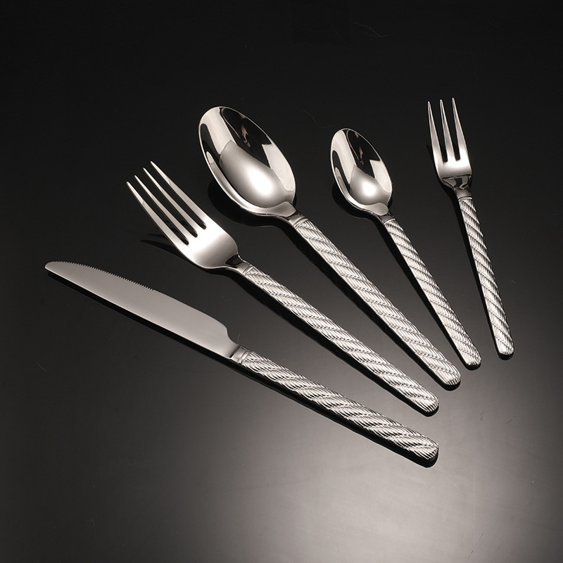 304不锈钢餐具甜品叉牛排西餐套装刀叉高级感麻花餐叉麻绳刀叉勺详情15
