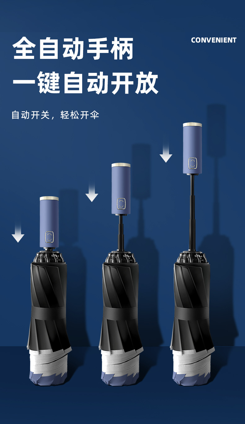 全自动10骨反向伞反光条加固防风遮阳防晒太阳伞户外折叠黑胶雨伞详情4
