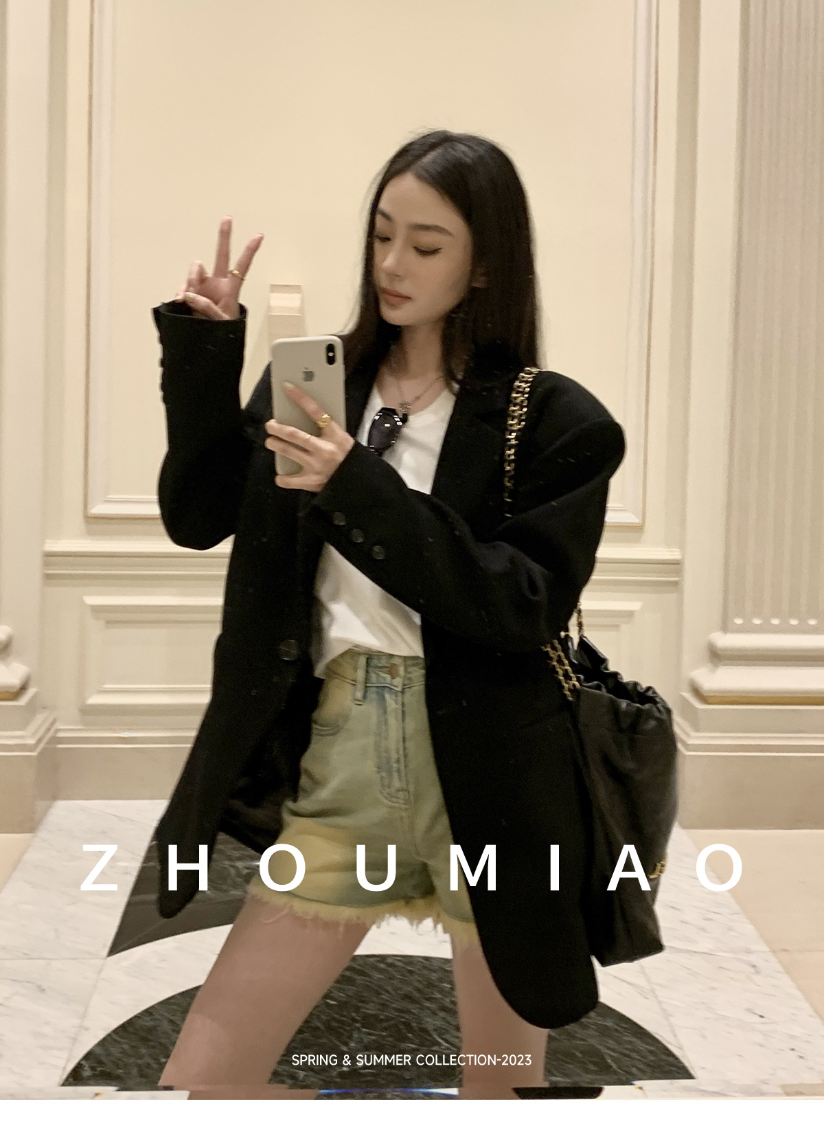 周淼ZHOUMIAO 2024春秋新款高级设计感女士黑色休闲小西装外套女详情7