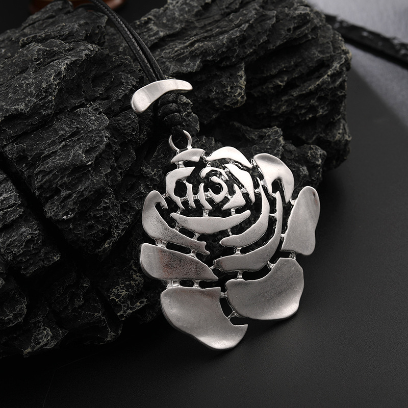 跨境新款女士吊坠玫瑰花新中式长款高级感毛衣链项链时尚金属配饰详情10