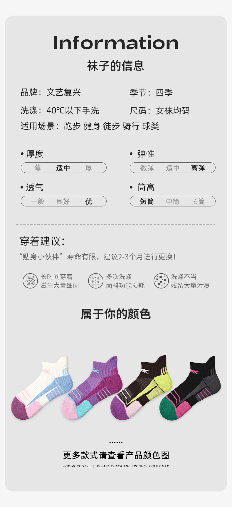 Renaissance专业跑步袜子女速干夏季徒步马拉松运动袜加厚毛巾底详情12