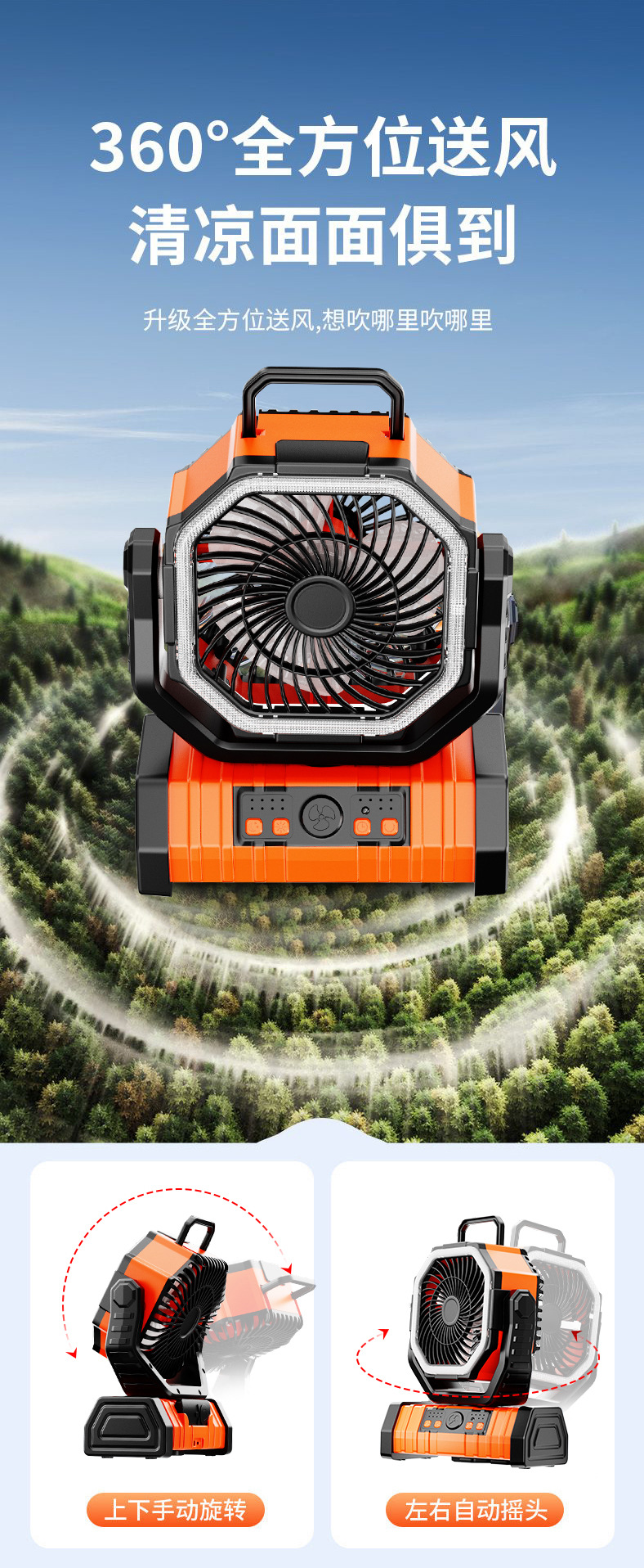 户外露营多功能风扇大容量长续航便携悬挂帐篷LED照明家用电器详情10