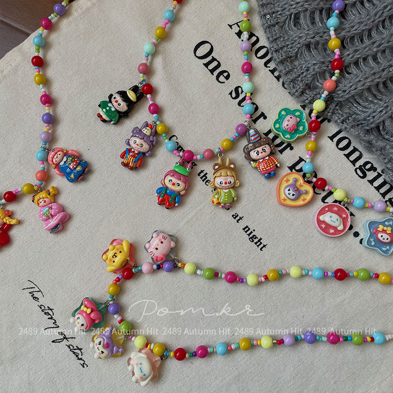 新款韩系卡通彩色珠珠项链手作儿童树脂草莓女孩挂脖饰品配饰趣萌女多彩串珠卡通形象吊坠项链 童系 多款可爱造型少女心装饰颈详情3