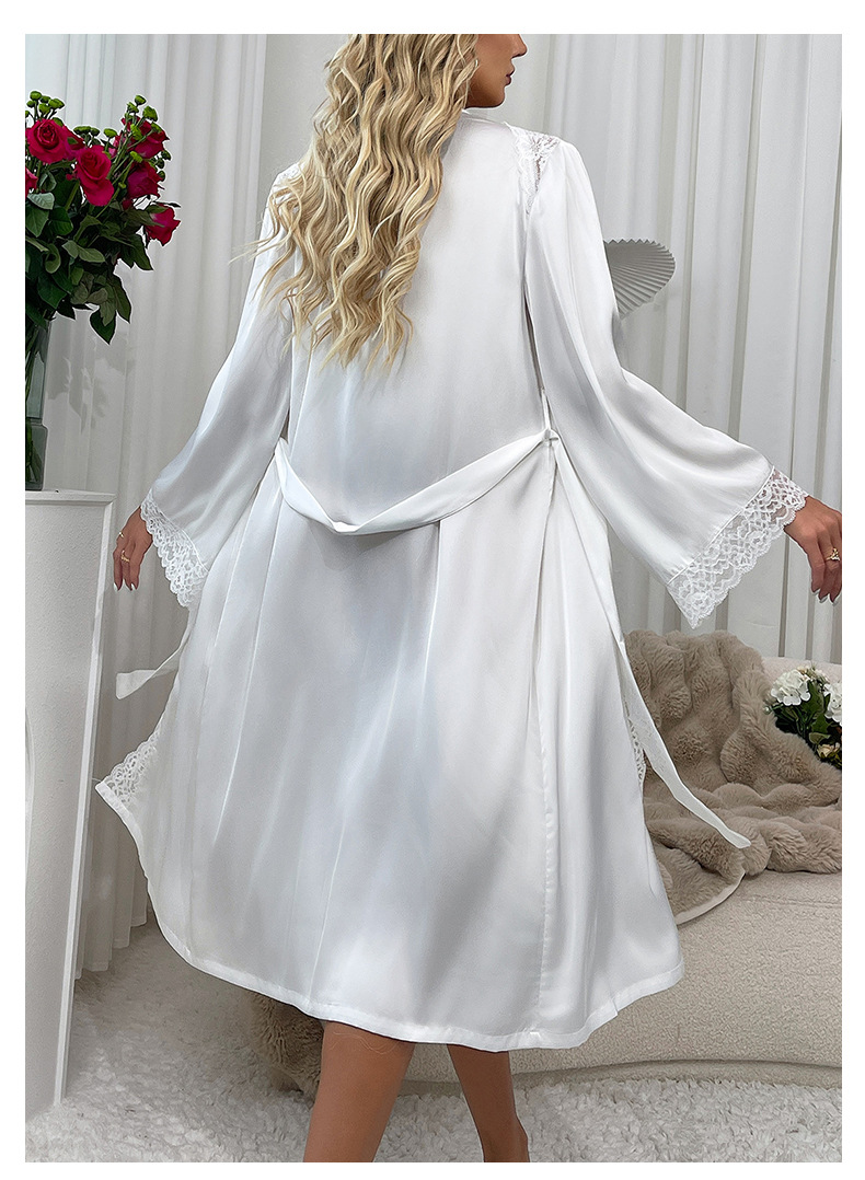 New cross-border satin pajamas for women, lace, light luxury, long-sleeved, cool bathrobes and home wear for women, 469 pic 10