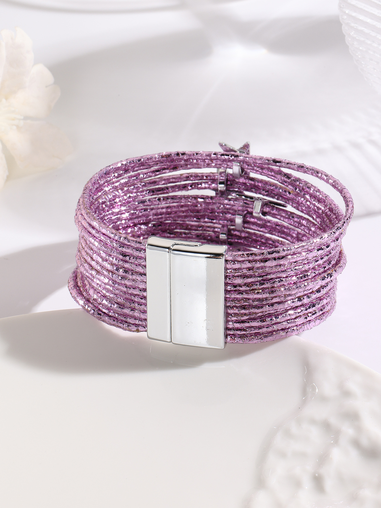 跨境欧美多层皮条手链设计女皮革手镯创意五角星配件磁吸手绳批发详情29