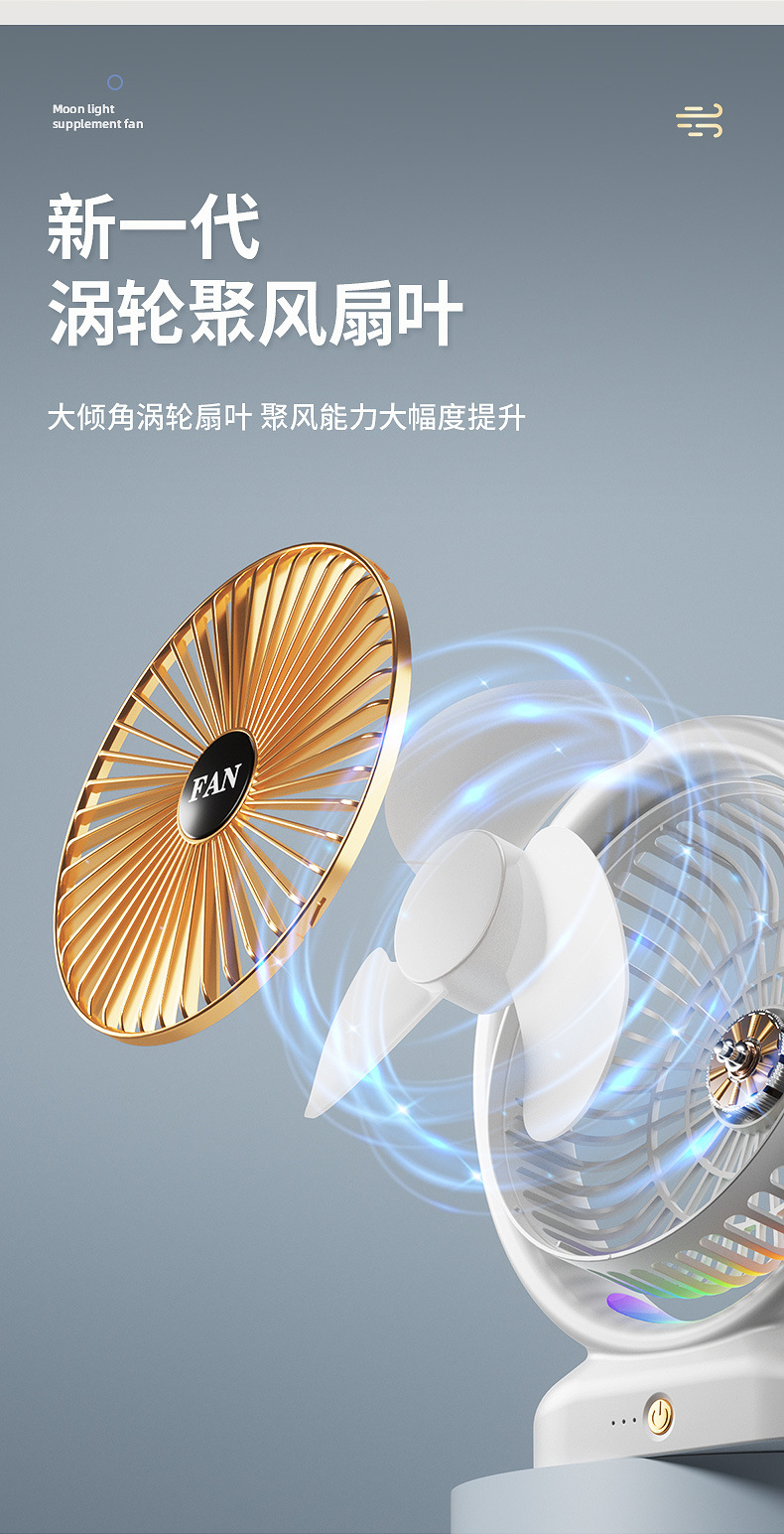新款幻彩跑马灯光桌面风扇家用办公户外学生送礼便携式usb充电详情13